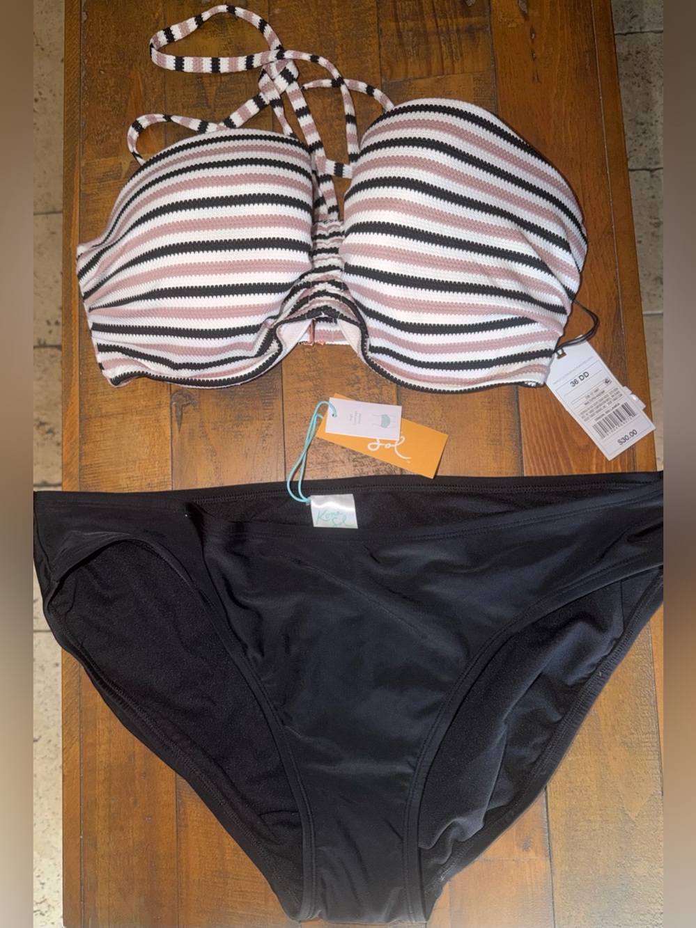 Target Striped Pink, White & Black Bandeau Bikini Set